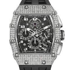 Luxury watch with diamond-studded case on a white background