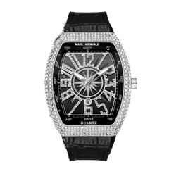 Luxury watch with diamond-studded face and black strap on a white background, featuring the Fairwhale brand.