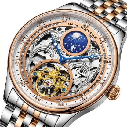 Luxury watch with intricate design and visible brand name on a white background