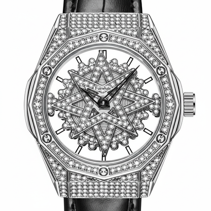 Luxury watch with intricate design and diamond accents on a white background