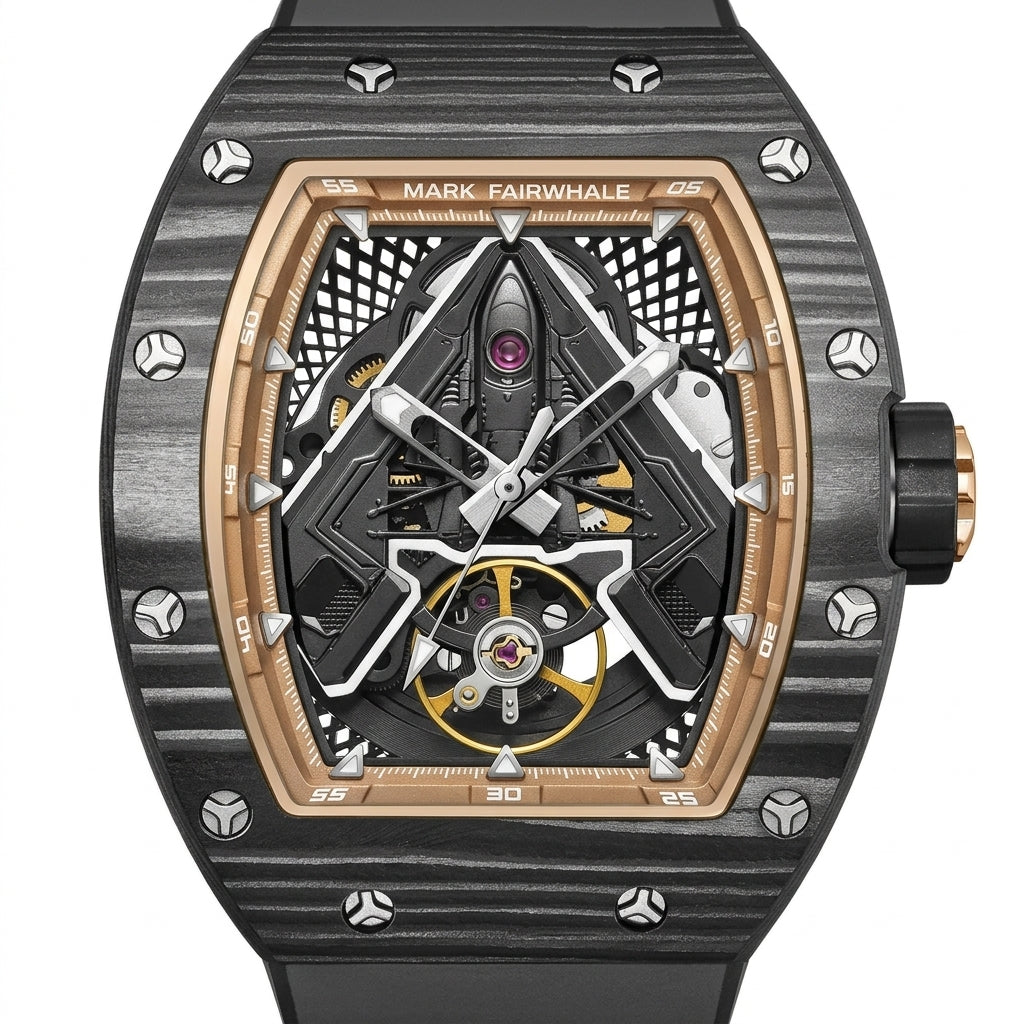 Luxury watch with intricate design and visible brand name on a white background