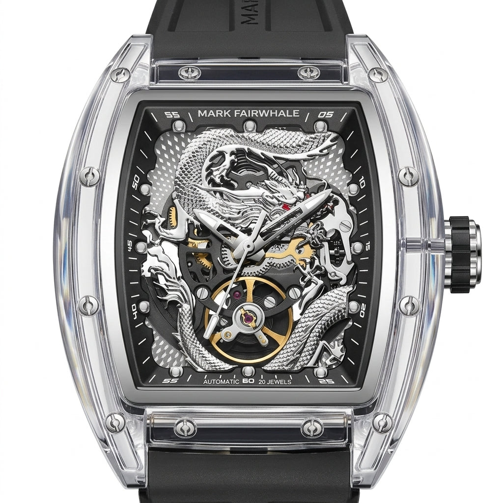 Luxury watch with intricate design and visible mechanical components on a white background