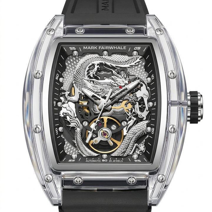 Luxury watch with intricate design and visible mechanical components on a white background