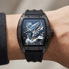 Luxury watch with intricate design on a person's wrist