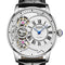 Luxury watch with visible mechanical components on a white background