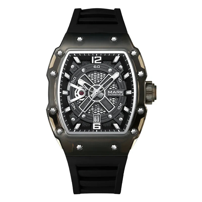 MARK FAIRWHALE AEROCYTE FW-6810 Men’s Automatic Skeleton Watch – transparent case angled view