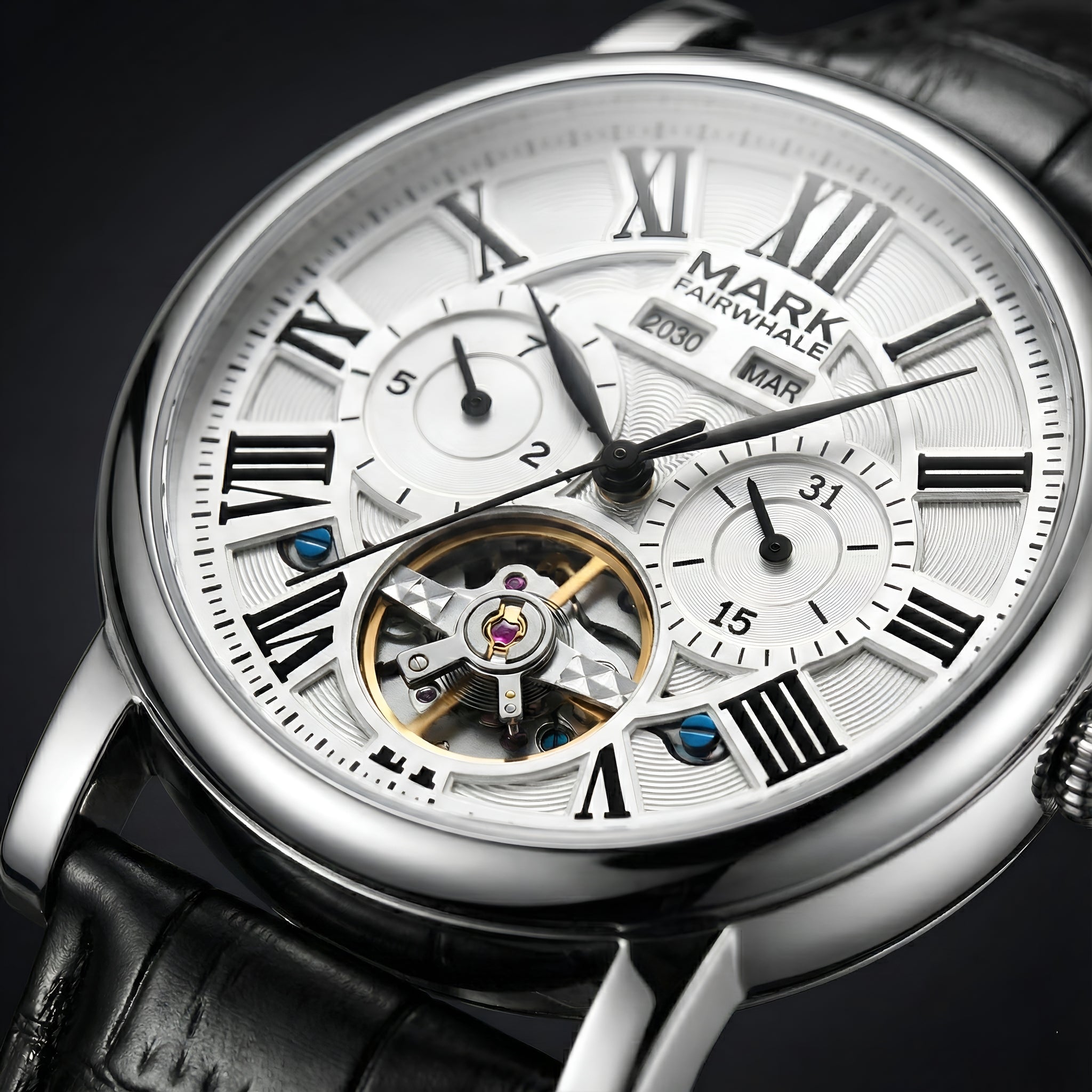 MARK FAIRWHALE FW-6017 AUTOMA men’s automatic tourbillon movement detail, visible tourbillon cage, precision mechanical components, luxury watch craftsmanship