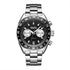 MARK Fairwhale 5910 TARNIX silver and black chronograph watch with tachymeter bezel on wet surface