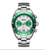 MARK Fairwhale 5910 TARNIX silver and green chronograph watch with tachymeter bezel on wet surface