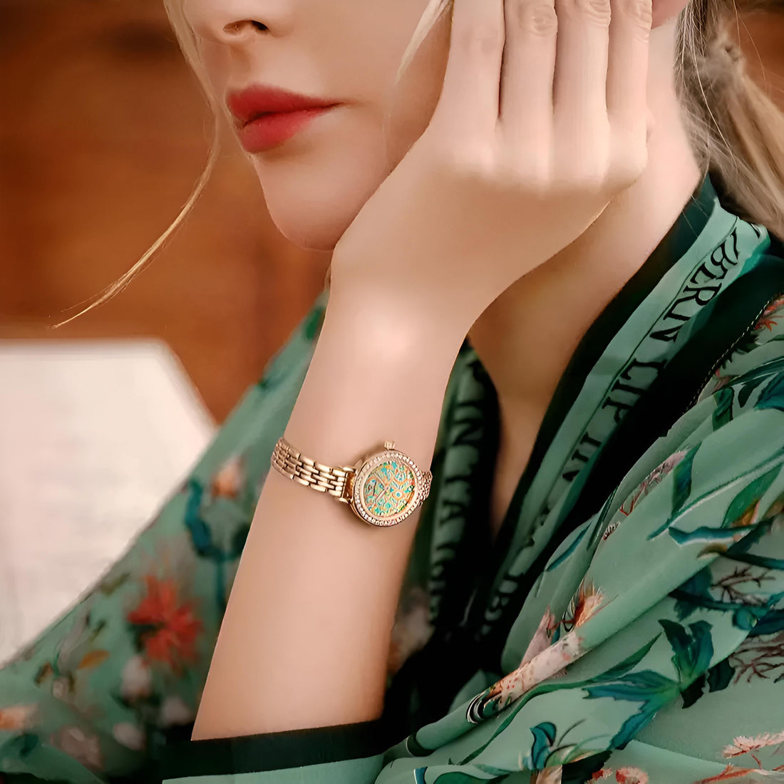 Mark Fairwhale CHROMA FW-3200 women’s watch with colorful opal dial and gold stainless steel bracelet