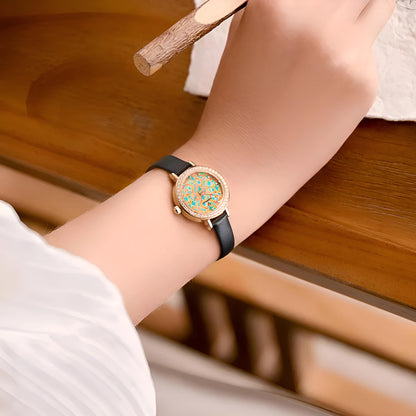 Mark Fairwhale CHROMA FW-3200 women’s watch with colorful opal dial and black leather bracelet