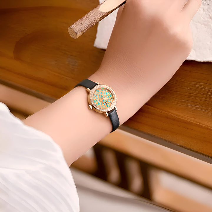 Mark Fairwhale CHROMA FW-3200 women’s watch with colorful opal dial and black leather bracelet
