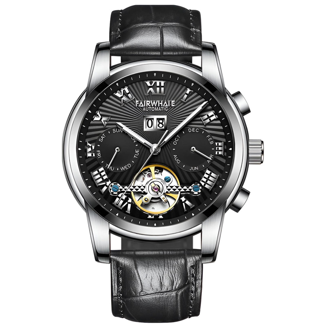 Mark Fairwhale ORIENTIS Steel – Stainless steel automatic watch for men with luminous calendar dial and dual-material band