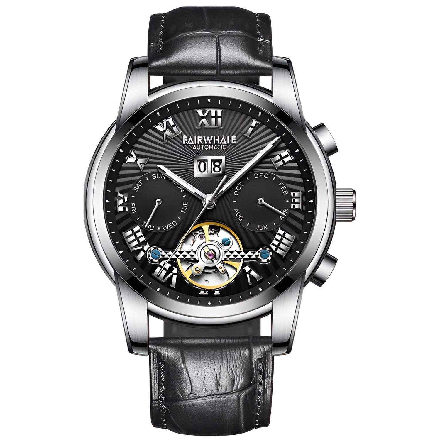 Mark Fairwhale ORIENTIS Steel – Stainless steel automatic watch for men with luminous calendar dial and dual-material band