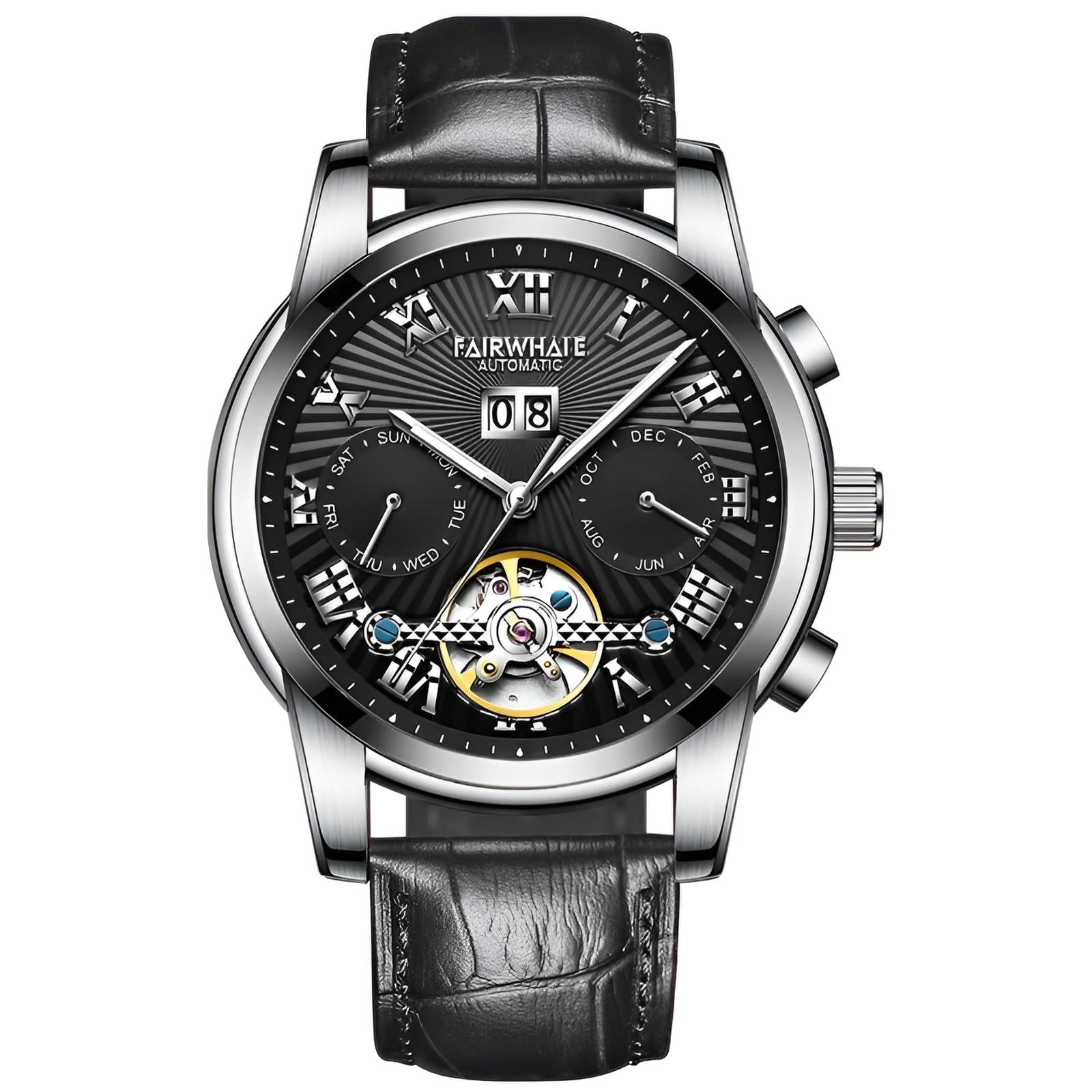 Mark Fairwhale ORIENTIS Steel – Stainless steel automatic watch for men with luminous calendar dial and dual-material band