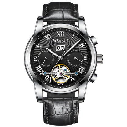 Mark Fairwhale ORIENTIS Steel – Stainless steel automatic watch for men with luminous calendar dial and dual-material band