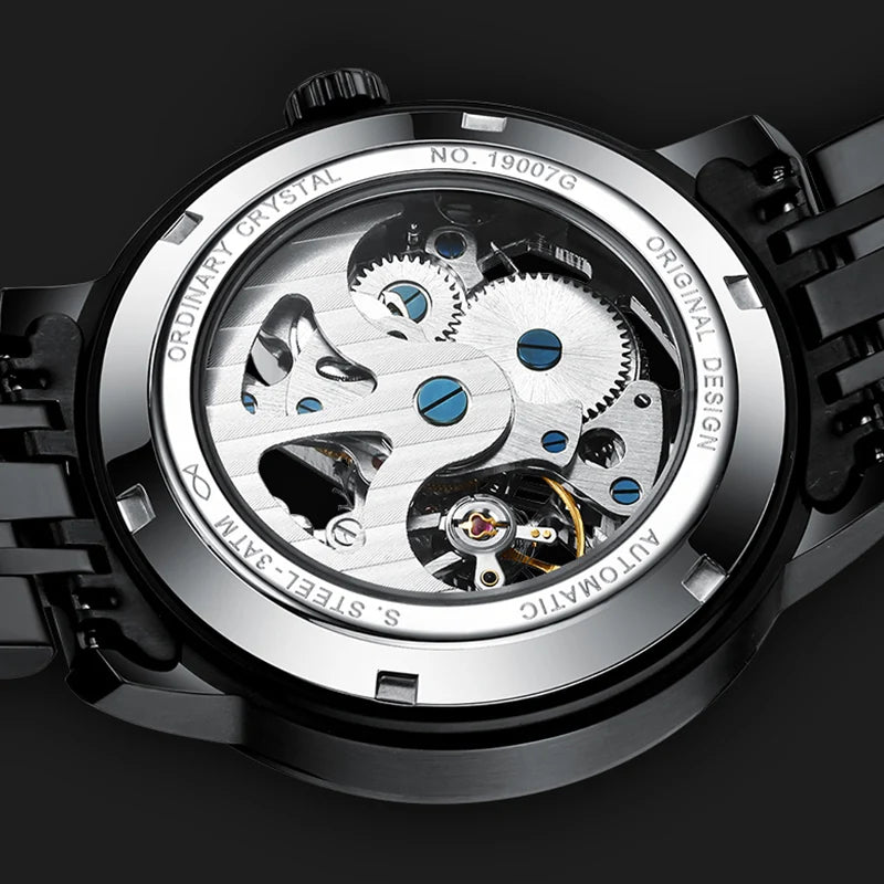 Mark Fairwhale THERIX Obsidian Frame – Black skeleton dial tourbillon automatic watch for men with stainless steel bracelet