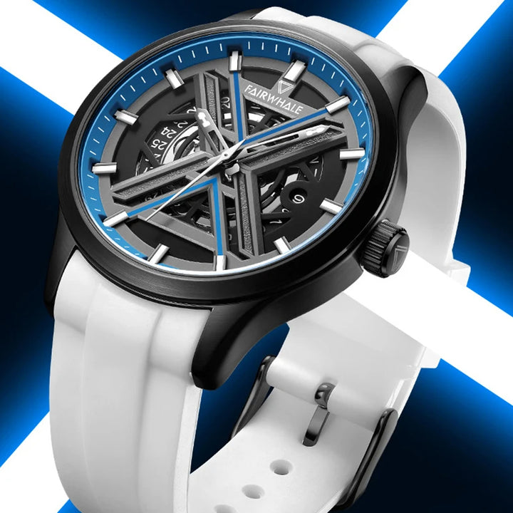 Mark Fairwhale VOLANTIS – Silver-tone mechanical skeleton watch for men with automatic movement and 30M water resistance