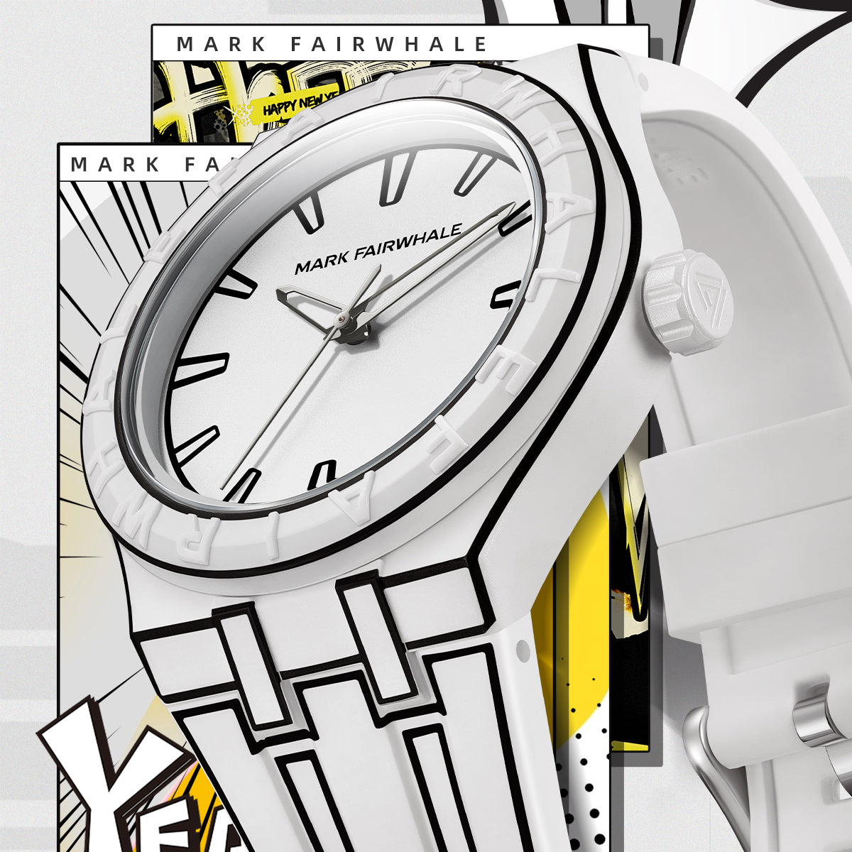 Mark Fairwhale 5110 2D SKETCH interchangeable black and white silicone straps