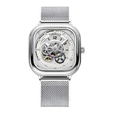 Mark Fairwhale AUREOXIS Luminar – Silver-tone automatic watch with luminous hands and open-heart movement, minimalist square design for men