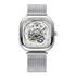 Mark Fairwhale AUREOXIS Luminar – Silver-tone automatic watch with luminous hands and open-heart movement, minimalist square design for men