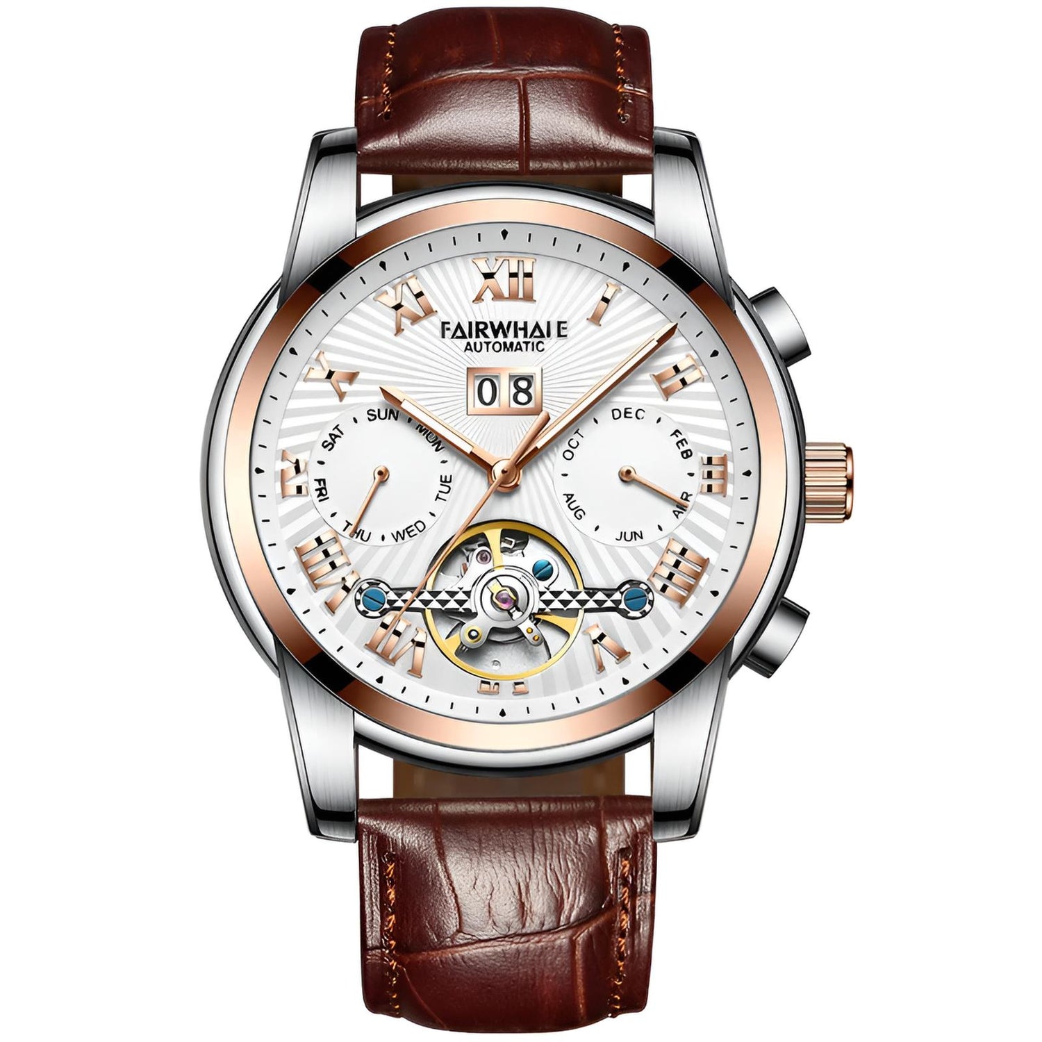 Mark Fairwhale ORIENTIS Steel – Stainless steel automatic watch for men with luminous calendar dial and dual-material band