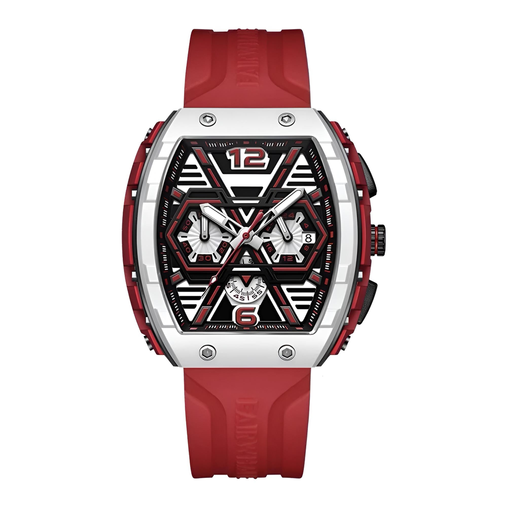 Mark Fairwhale CLIREDOX FW-5560, the geometric chronograph sub-dials and luminous green markers quartz movement, and 30-meter water resistance