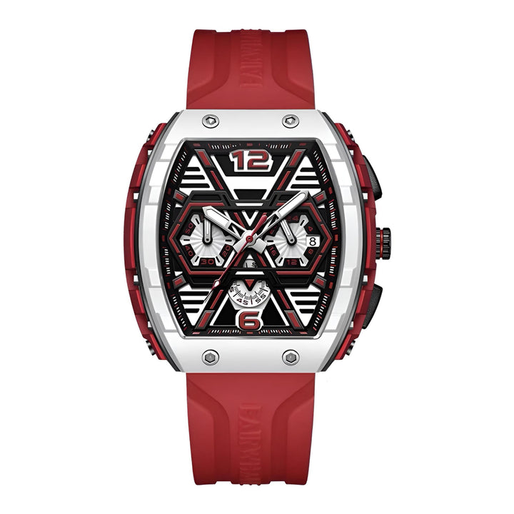 Mark Fairwhale CLIREDOX FW-5560, the geometric chronograph sub-dials and luminous green markers quartz movement, and 30-meter water resistance