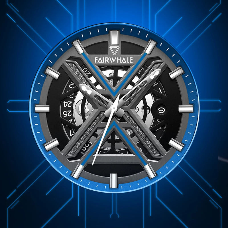 Mark Fairwhale VOLANTIS – Silver-tone mechanical skeleton watch for men with automatic movement and 30M water resistance