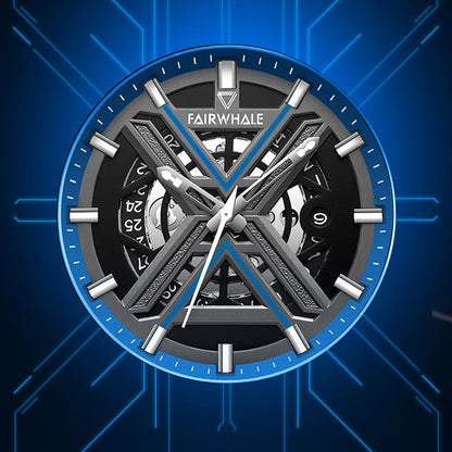 Mark Fairwhale VOLANTIS – Silver-tone mechanical skeleton watch for men with automatic movement and 30M water resistance