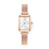 Mark Fairwhale 3290 NOVEA women’s vintage square watch with rose gold case and rose gold leather strap, styled among pearls and golden glitter