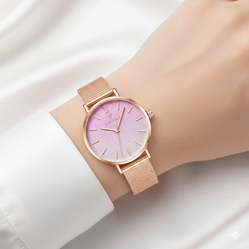 Mark Fairwhale 3310 LUNAE Blush Petal women’s minimalist watch with soft pink dial and ultra thin Milanese strap