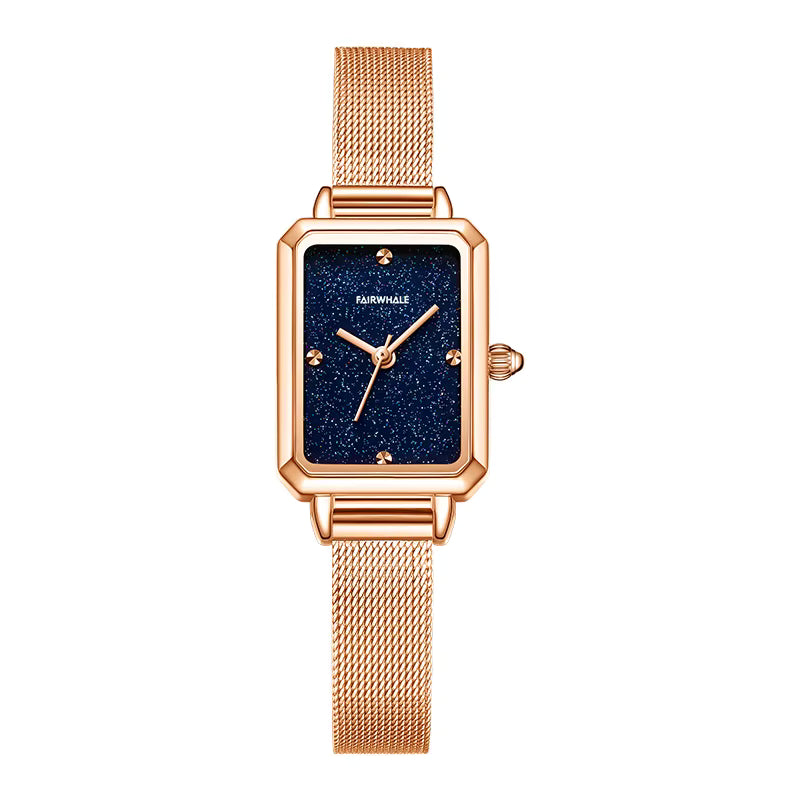 Mark Fairwhale 3370 LUNORA women’s watch showing ultra-slim rose gold case and minimalist crown design
