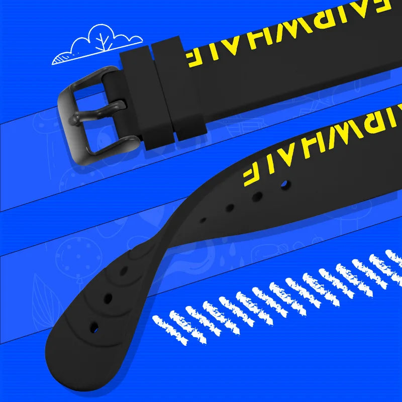 Mark Fairwhale 3470 ANIMORA watch featuring vivid manga character art and rounded Hardlex crystal surface under blue graphic background