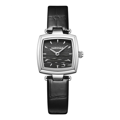 Mark Fairwhale 3480 SILENA women’s square watch in rose gold case with black leather strap and minimalist numberless dial for a luxury modern look