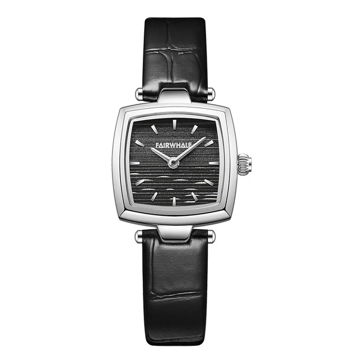 Mark Fairwhale 3480 SILENA women’s square watch in rose gold case with black leather strap and minimalist numberless dial for a luxury modern look