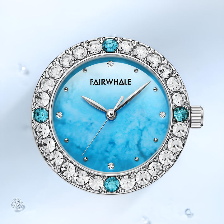 Mark Fairwhale 3500 LUMÉRA women’s watch with blue diamond-accented dial and silver bezel, showcasing minimalist elegance and crystal brilliance