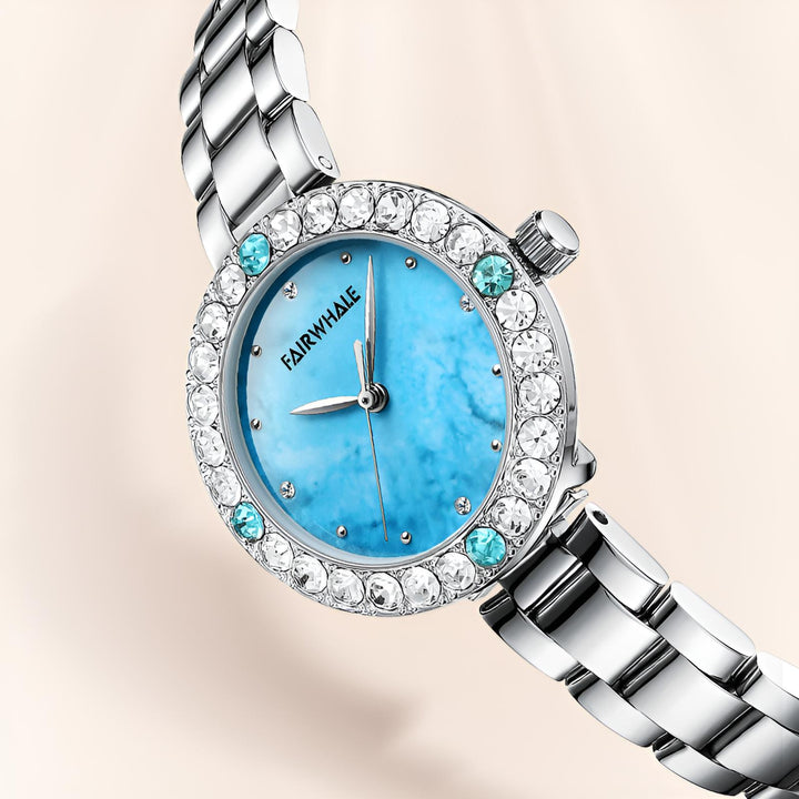 Mark Fairwhale 3500 LUMÉRA women’s watch with blue diamond-accented dial and silver bezel, showcasing minimalist elegance and crystal brilliance