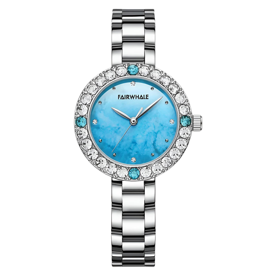 Mark Fairwhale 3500 LUMÉRA women’s watch with blue diamond-accented dial and silver bezel, showcasing minimalist elegance and crystal brilliance.