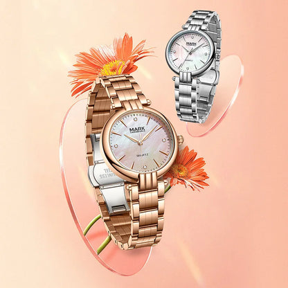 Mark Fairwhale 3640 LUNAYA women’s dress watch with pearl luster dial and rose gold bracelet, elegant and luminous finish