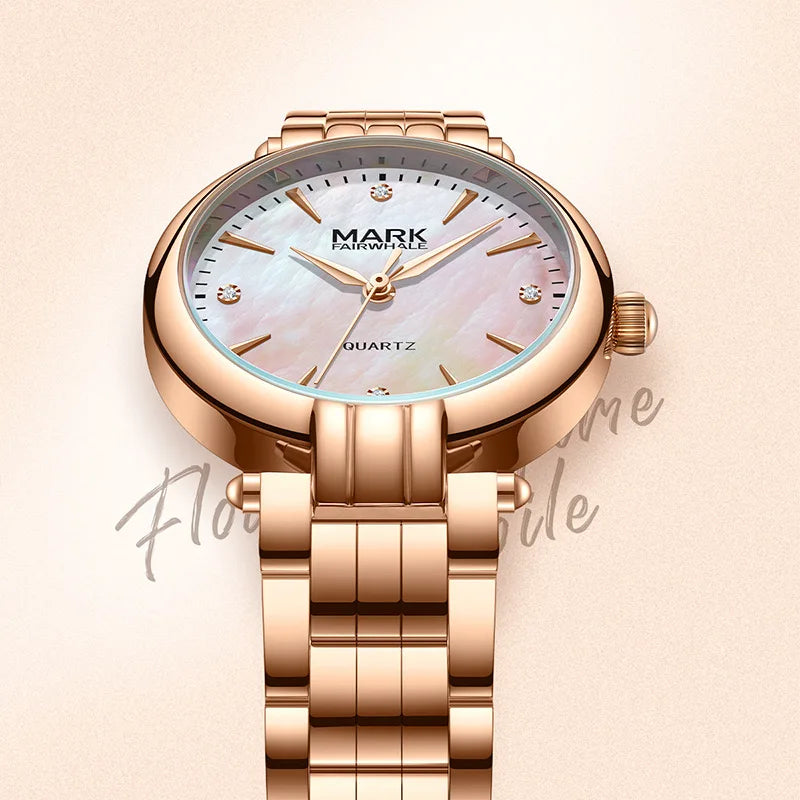 Mark Fairwhale 3640 LUNAYA women’s dress watch with pearl luster dial and rose gold bracelet, elegant and luminous finish