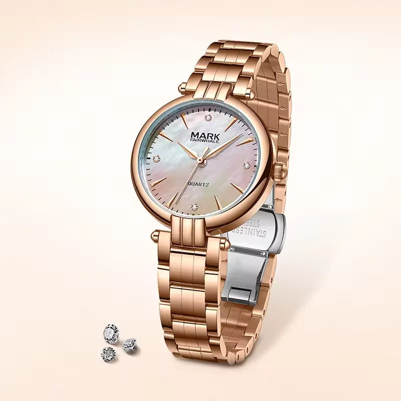 Mark Fairwhale 3640 LUNAYA women’s dress watch with pearl luster dial and rose gold bracelet, elegant and luminous finish