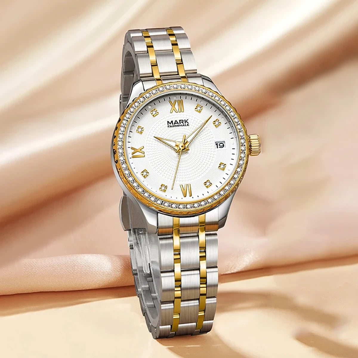 Mark Fairwhale 3740 VELTOR Unisex Quartz Watch with Stainless Steel Bracelet &amp; Complete Calendar.