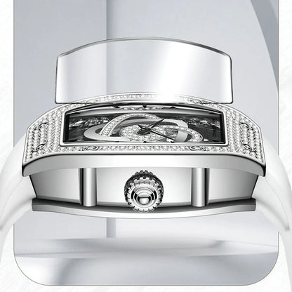 Mark Fairwhale 3770 ASTREA women’s luxury tonneau watch with starry sky dial and diamond-set bezel, captured in bright studio lighting