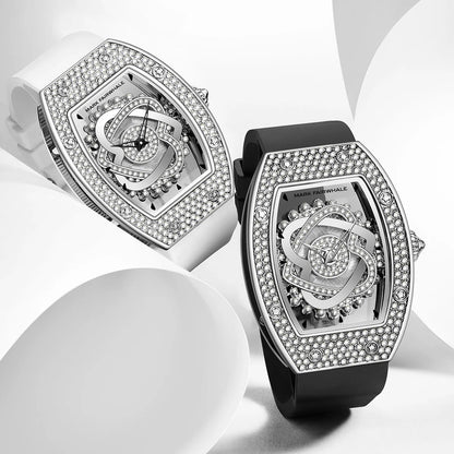 Mark Fairwhale 3770 ASTREA women’s luxury tonneau watch with starry sky dial and diamond-set bezel, captured in bright studio lighting