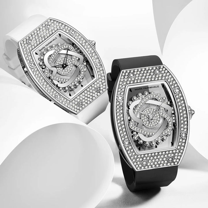 Mark Fairwhale 3770 ASTREA women’s luxury tonneau watch with starry sky dial and diamond-set bezel, captured in bright studio lighting