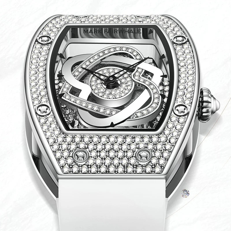 Mark Fairwhale 3770 ASTREA women’s luxury tonneau watch with starry sky dial and diamond-set bezel, captured in bright studio lighting