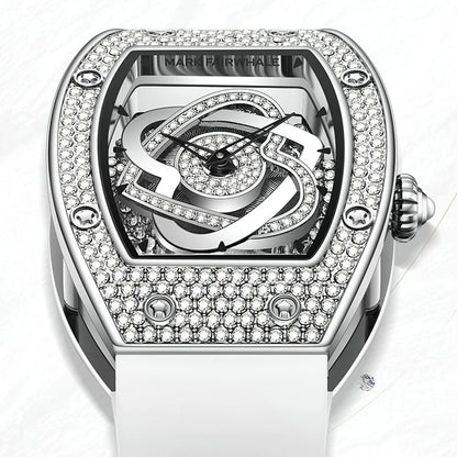 Mark Fairwhale 3770 ASTREA women’s luxury tonneau watch with starry sky dial and diamond-set bezel, captured in bright studio lighting