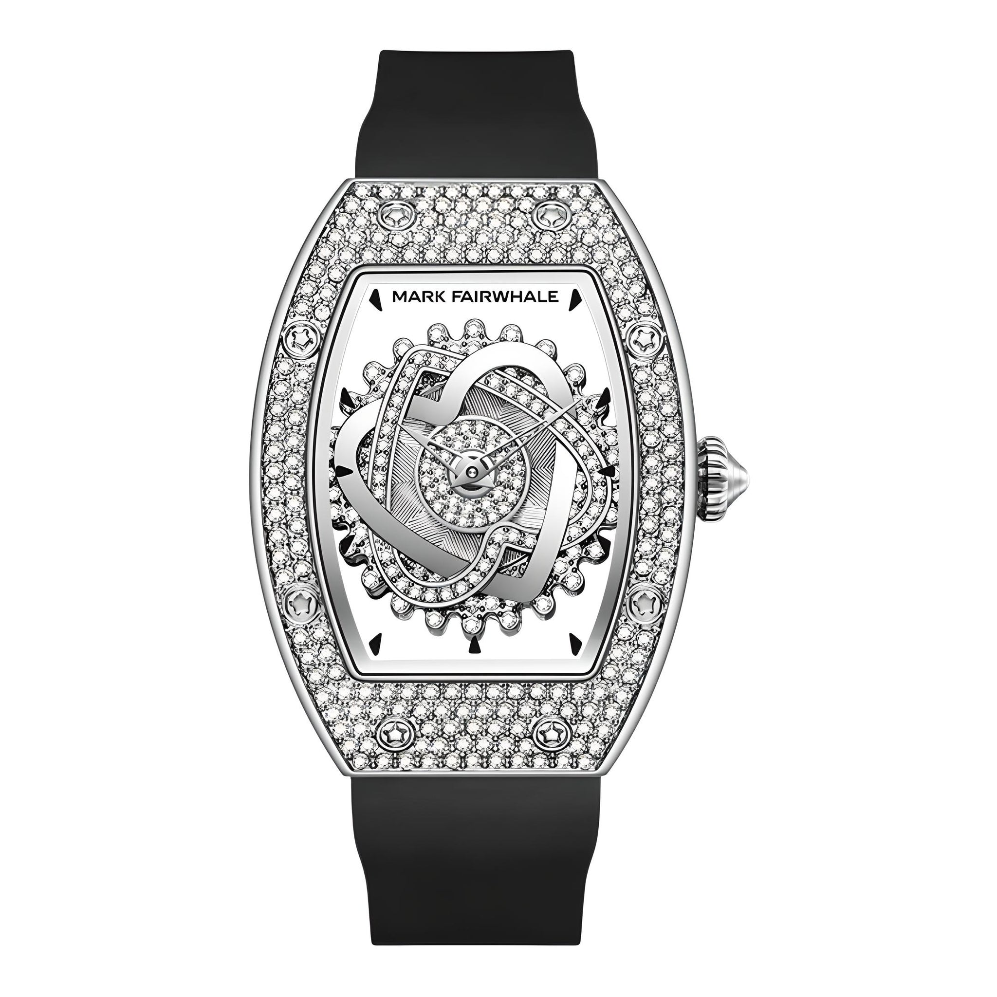 Mark Fairwhale 3770 ASTREA women’s luxury tonneau watch with starry sky dial and diamond-set bezel, captured in bright studio lighting
