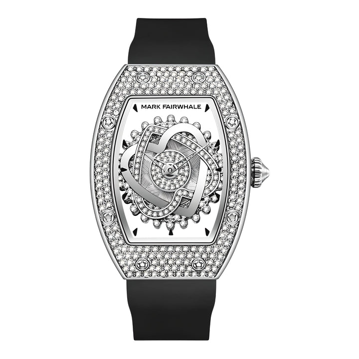 Mark Fairwhale 3770 ASTREA women’s luxury tonneau watch with starry sky dial and diamond-set bezel, captured in bright studio lighting